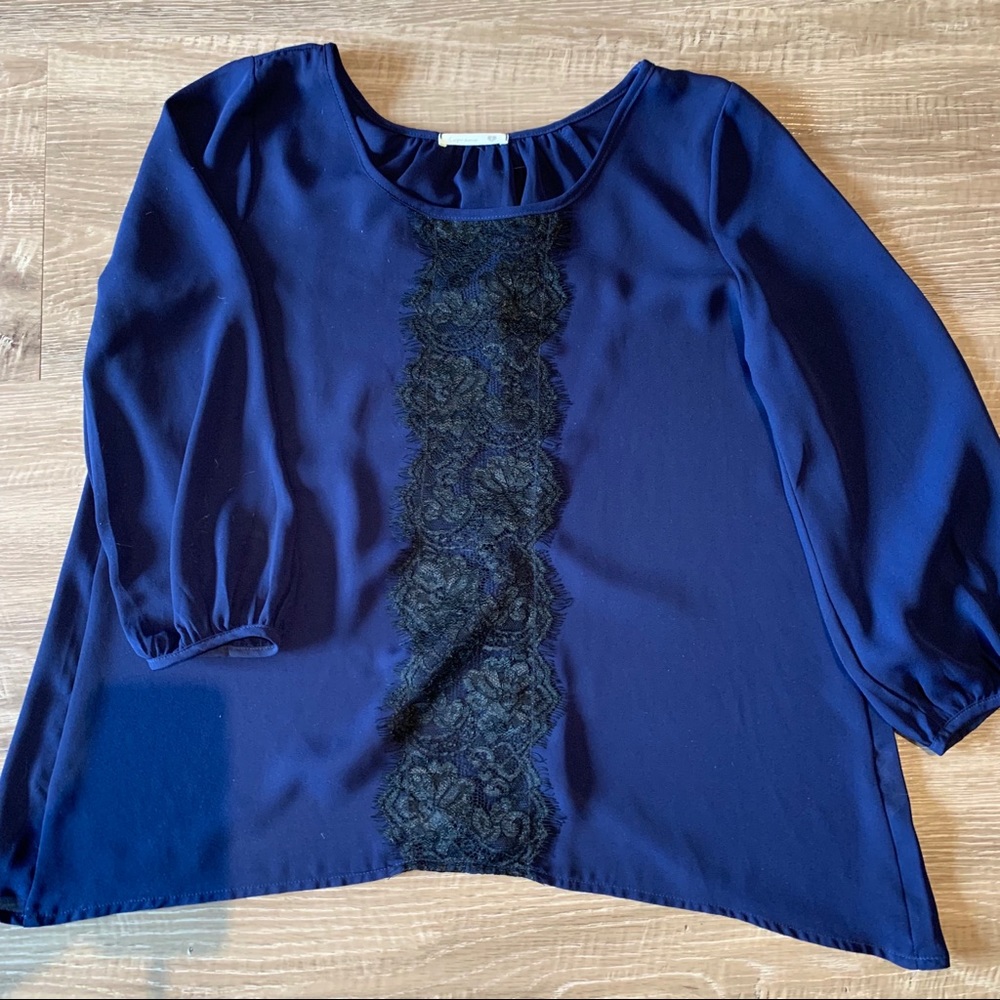 Small Navy Blue Black Blouse Lace Detail